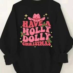 Black Christmas Sweatshirt with Pink Cowboy Hat Design